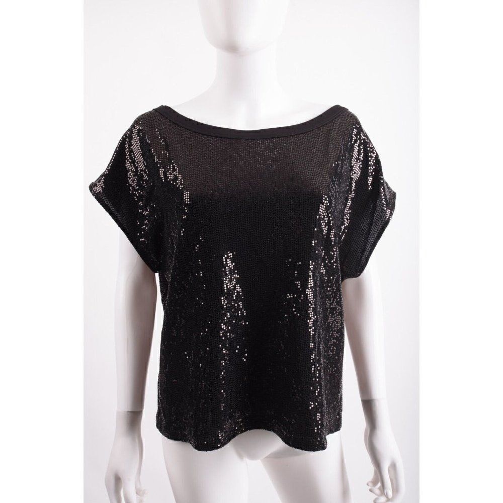 Drew Womans Black Sequin Top Shirt Size M Boxy Fit Oversized Sparkle glitter NWT